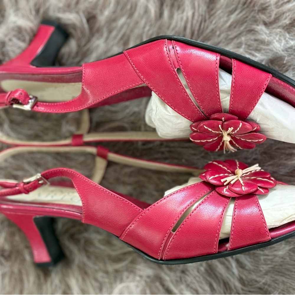 Franco Sarto Pink Kitten Heel Sandals with Lattice Design
